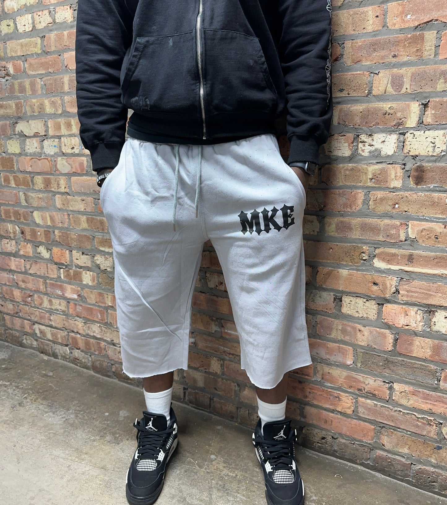 Grey Rhinestone Long John Jorts
