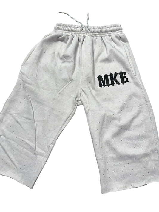 Grey Rhinestone Long John Jorts